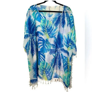 K151 unbranded palm print semi-sheer beach cover up